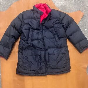 Lands' End Black Red Reversible Puffer Jacket Kids 14/16 Women’s S
